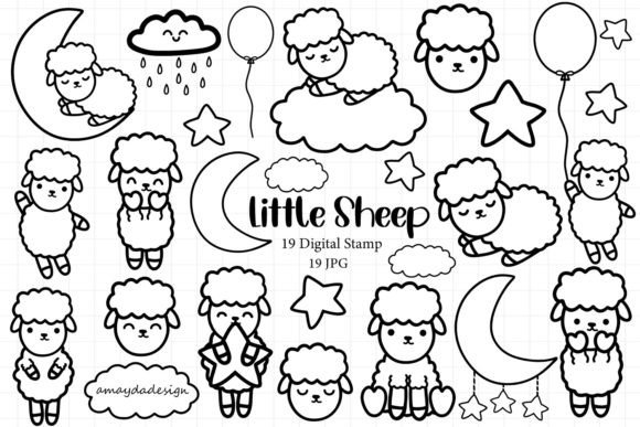 Little Sheep Animal Digital Stamp Doodle: A Charming Design Asset