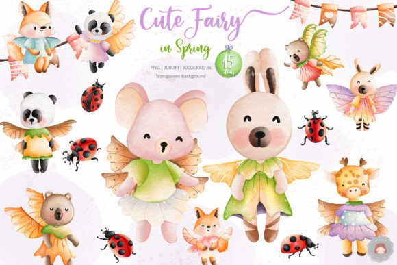 Watercolor Cute Animal Fairy Spring Set: A Designer's Go-To for Whimsical Projects