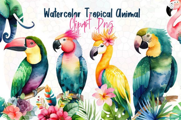 Watercolor Tropical Animal Clipart for Vibrant Projects