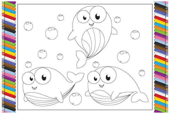 Whale Coloring Fun: Cartoon Graphics for Creative Projects